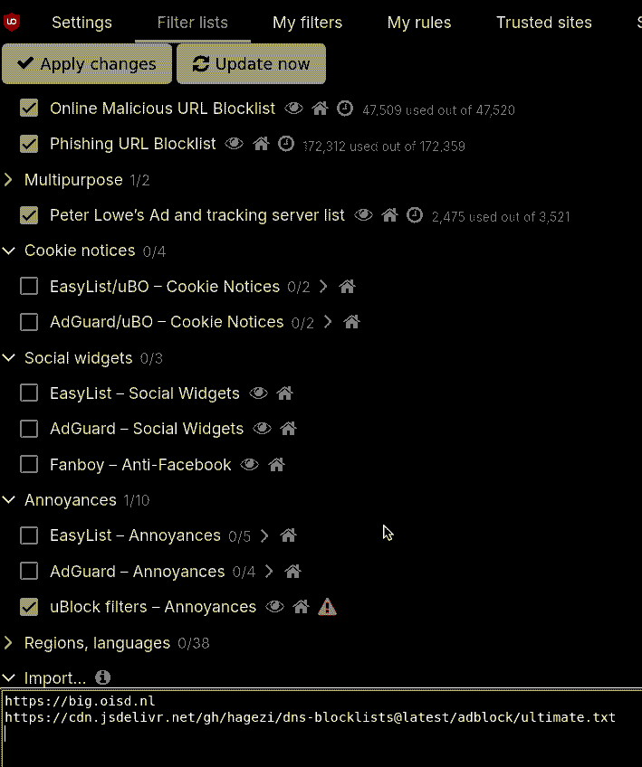 Ublock's Filter Pane